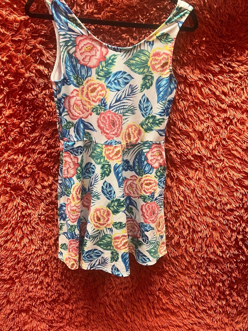 H&M Divided Floral Skater Mini Dress White with Pink & Blue Floral Print Size 12